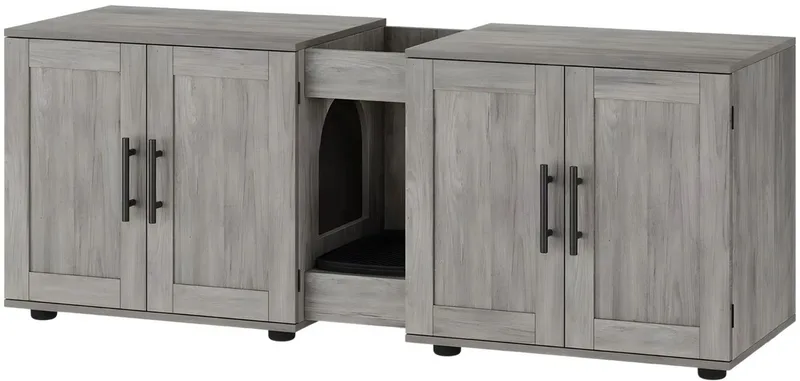 Kattenbak Meubel - 3-in-1 Houten Kattenkast met Dubbele - voor Thuis en Professioneel Gebruik by Happiq in Grey – product photo