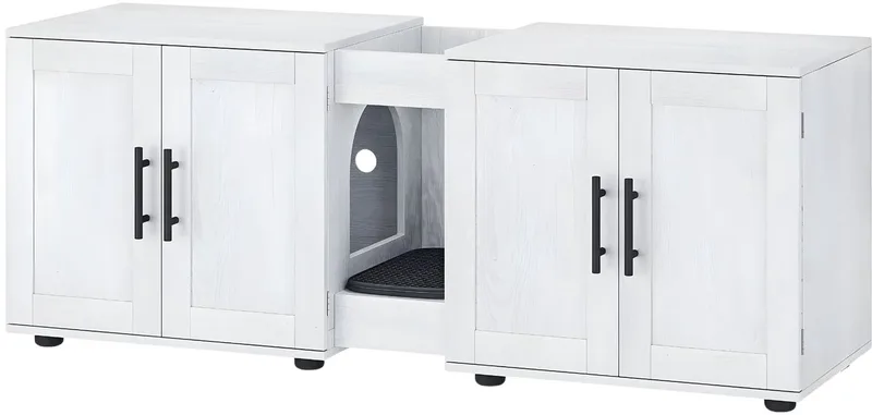 Kattenbak Meubel - 3-in-1 Houten Kattenkast met Dubbele - voor Thuis en Professioneel Gebruik von Happiq in Weiß – Produktfoto
