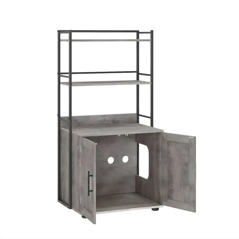 Kattenbak Meubel - Kattenkast met 2-Laags Opbergplanken en Deuren - Zwart by Happiq – product photo