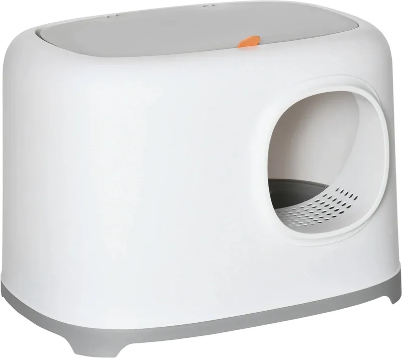 Kattenbak XXL met Deksel – Katten Toilet met Schepje & Roostervloer voor Katten tot 5 kg – Wit by Happiq – product photo