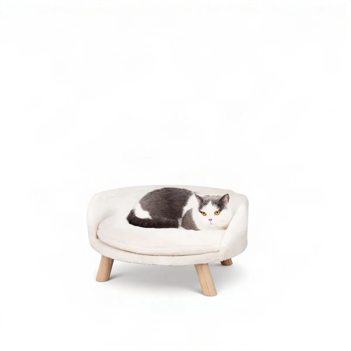 Kattenbed - Voor Kleine Huisdieren - Warm Pluche Met Houten Poten - S van Happiq – productfoto