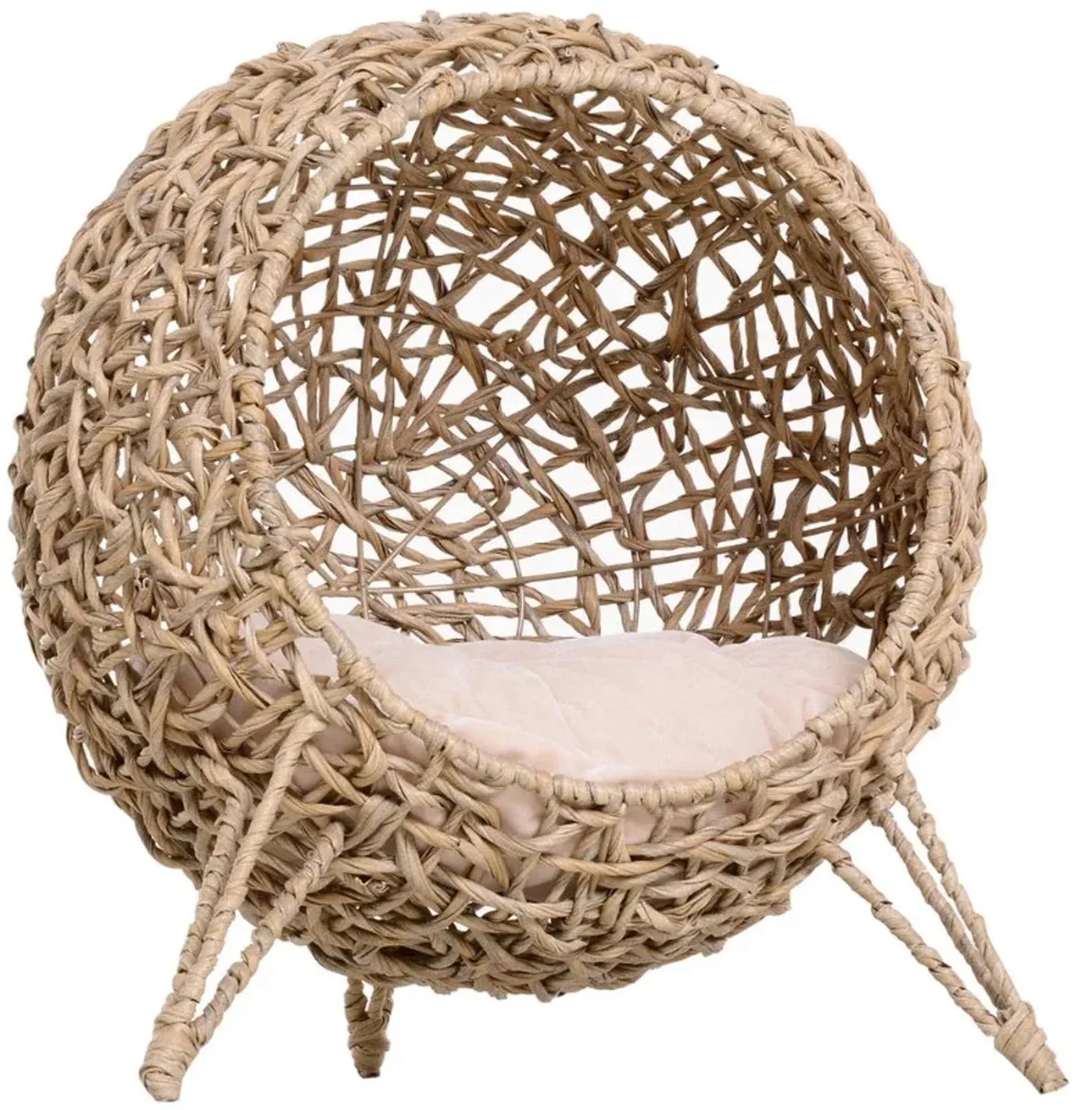 Kattenbed - Voor Woonkamer en Slaapkamer - Verhoogde Basis en Luchtcirculatie - Rotan en Metaal - Natuurlijke Kleur by Happiq – product photo