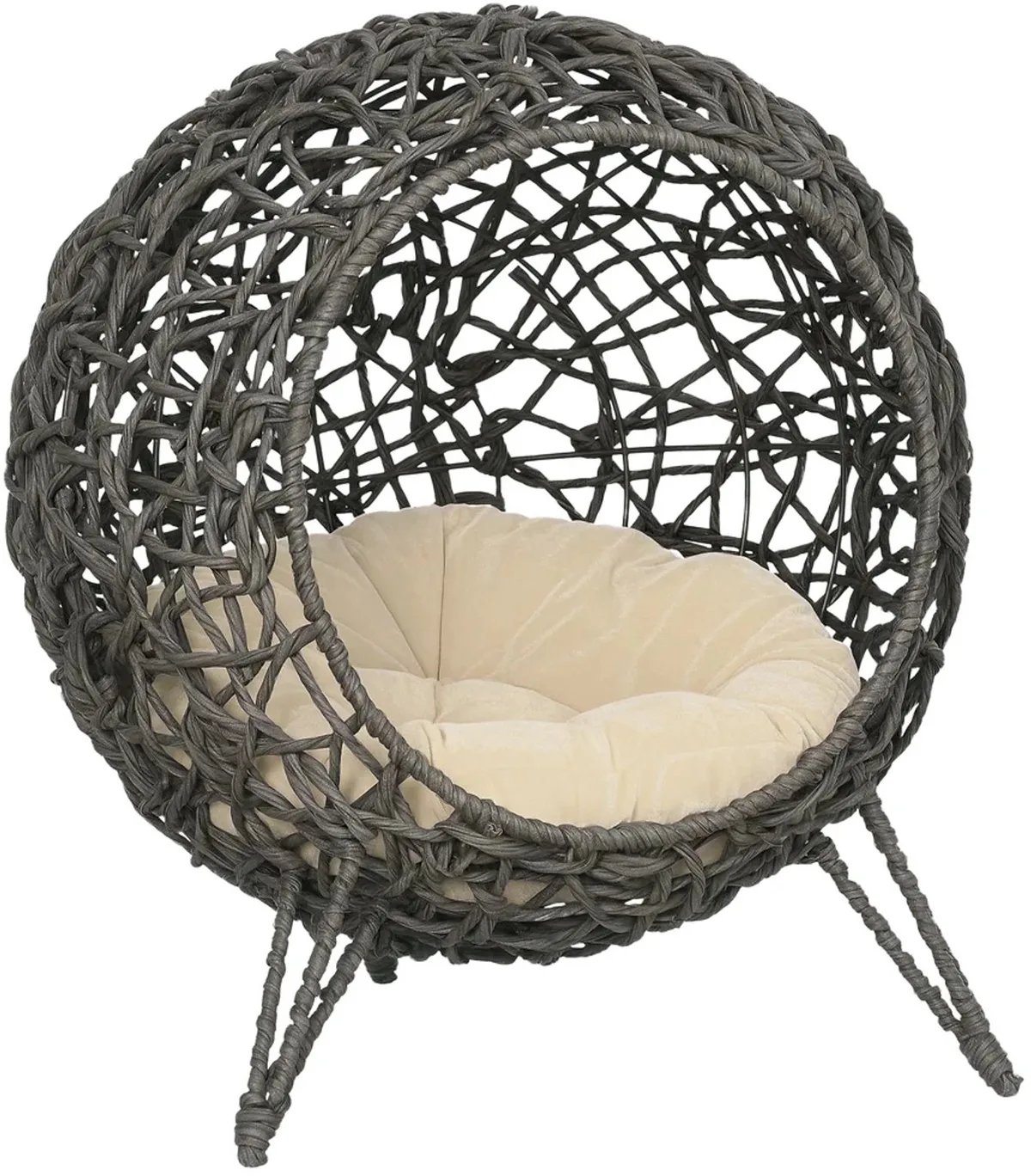 Kattenbed - Voor Woonkamer of Slaapkamer - Verhoogde Rotan Ontwerp - Zilvergrijs de Happiq – photo produit