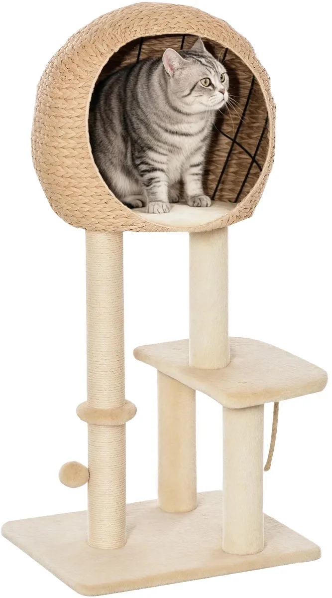 Kattenboom 100 cm – Krabpaal met Katten Cave, Sisal & Zacht Pluche – Beige von Happiq – Produktfoto