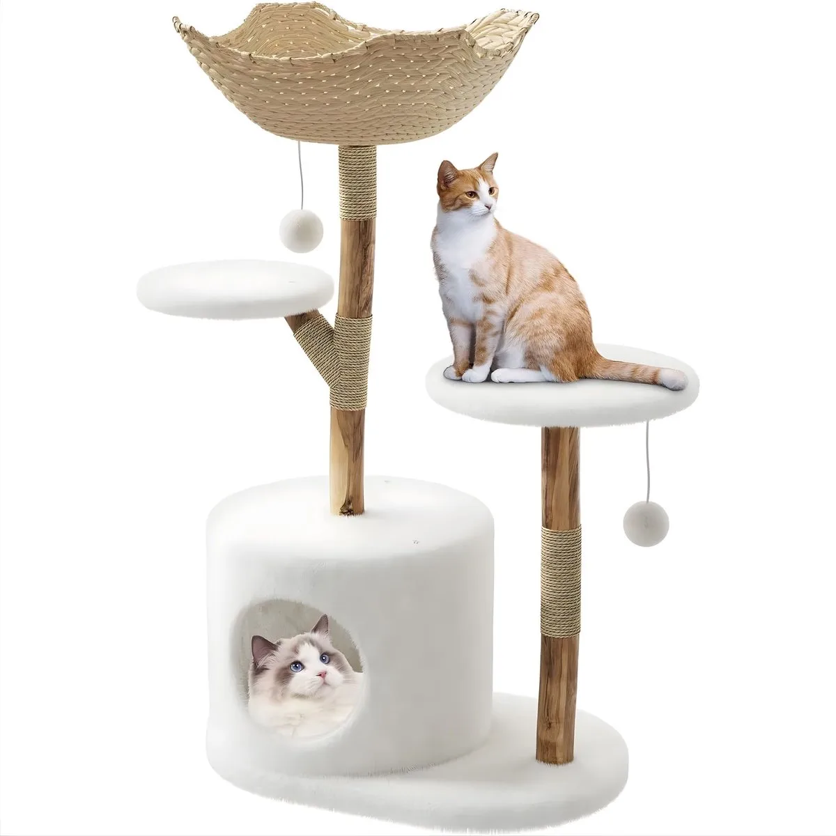 Kattenboom - Hout en Rotan - voor binnenkatten - Zwart - voor Thuis en Professioneel Gebruik de Happiq – photo produit