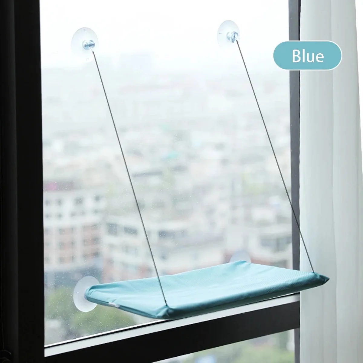 Kattenhangmat - Voor Raam - Wasbare Blauwe Huisdierbeden fra Happiq – produktbillede
