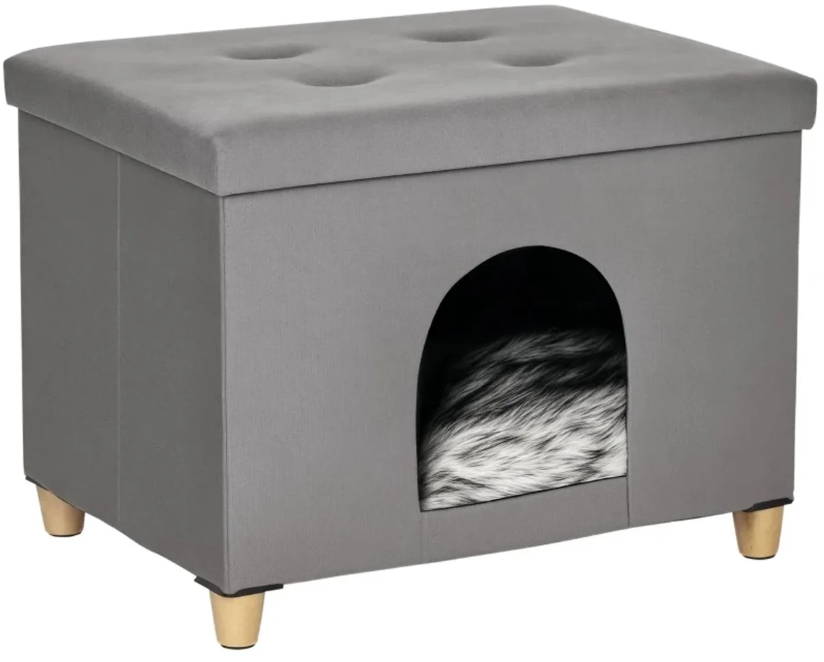 Kattenhol Ottomane - Voor Katten - Zacht Pluche - Grijs van Happiq – productfoto