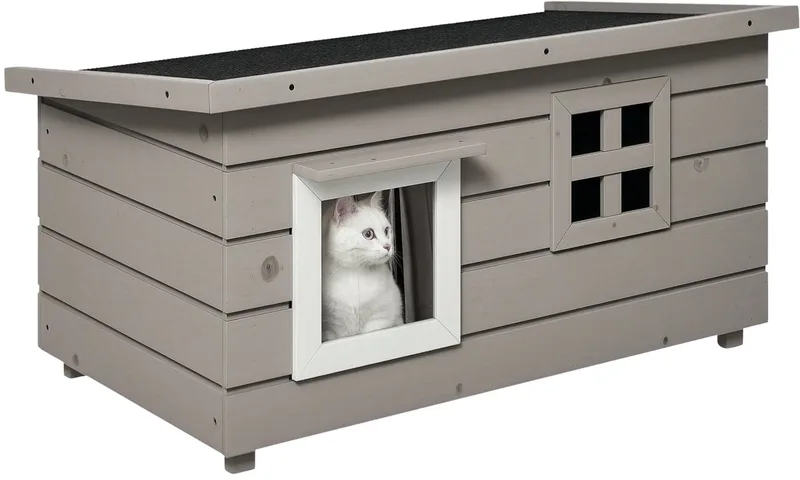 Kattenhuis met Asfaltdak – Winterbestendige Katten Cave van Vurenhout – Grijs de Happiq – photo produit