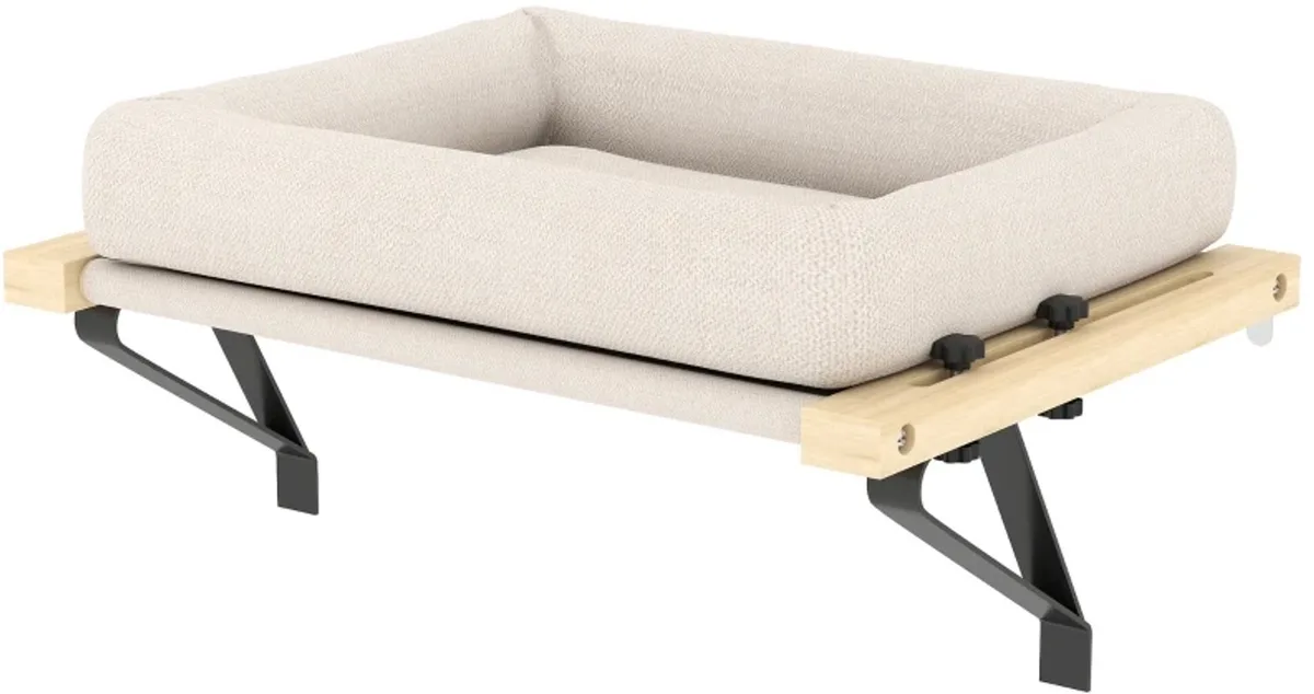 Kattenhuis voor Vensterbank en Radiator - Verstelbaar Houten Frame met Wasbaar Kussen - Wit by Happiq – product photo