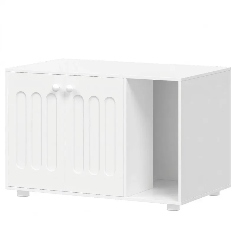 Kattenkast – Voor Binnenkatten – Modern Kattenhuis met Deur en Scheidingswand, Stevig Meubel met Poten – Wit de Happiq – photo produit