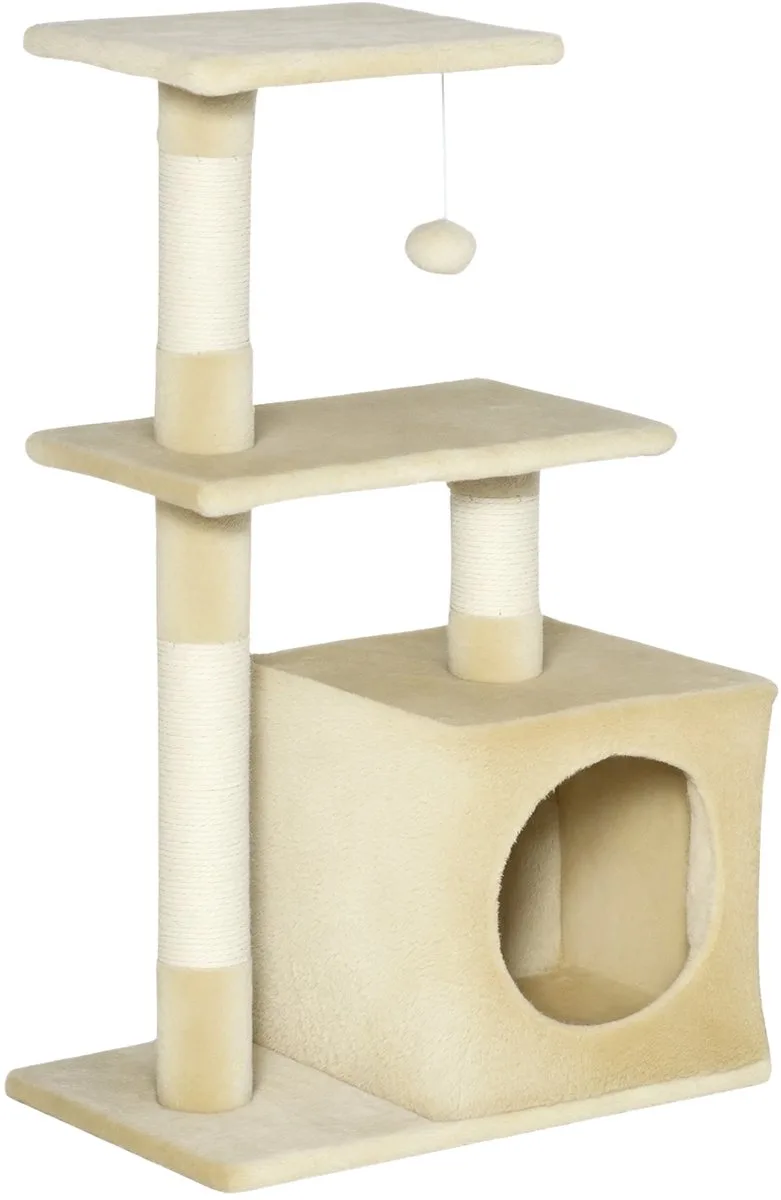 Kattenkrabpaal 81,5 cm – Krabmeubel met Sisal, Speeltjes & Pluche – Beige de Happiq – photo produit