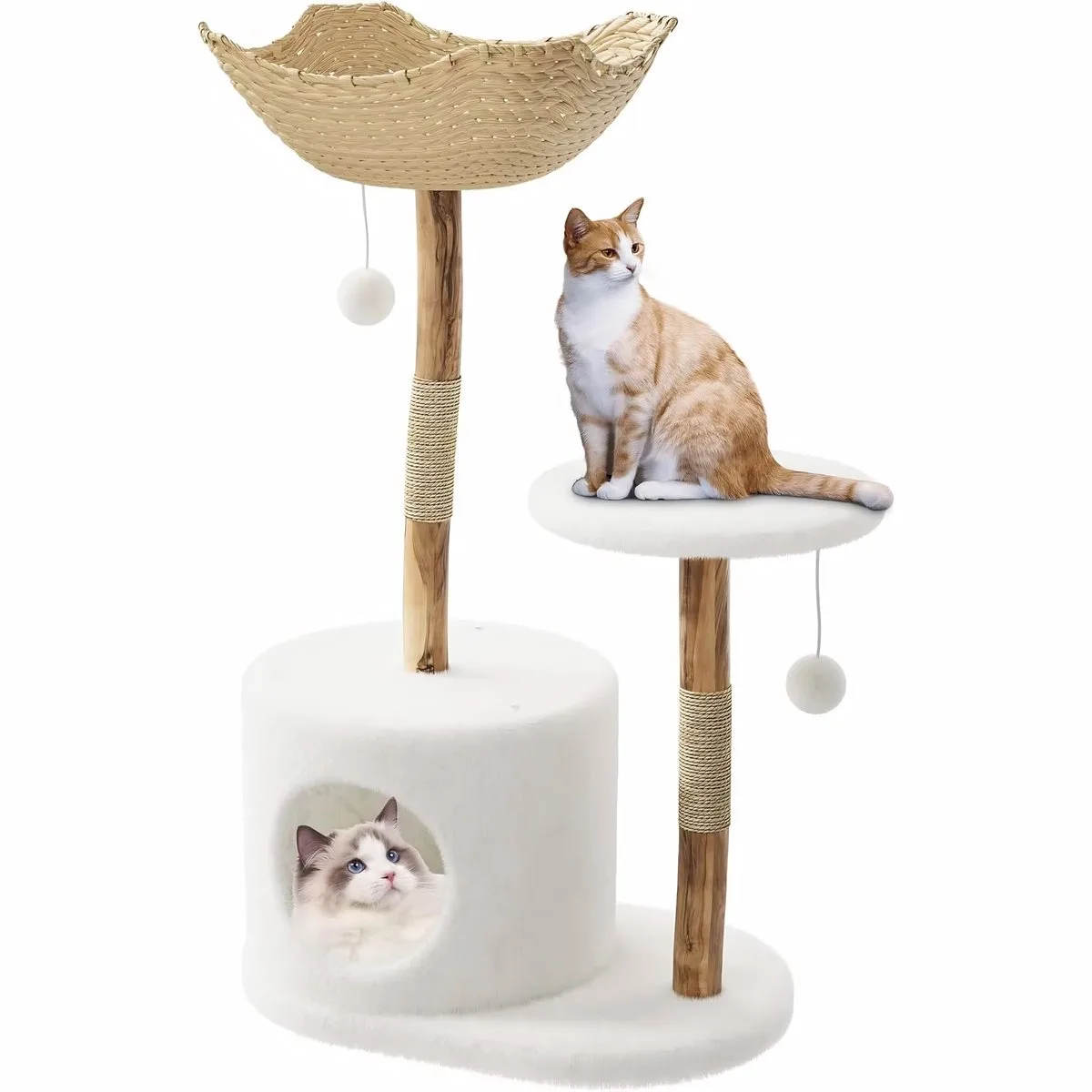 Kattenkrabpaal - Met Bed, Mand en Platform - voor binnenkatten - 1 Platform Houtlook de Happiq – photo produit