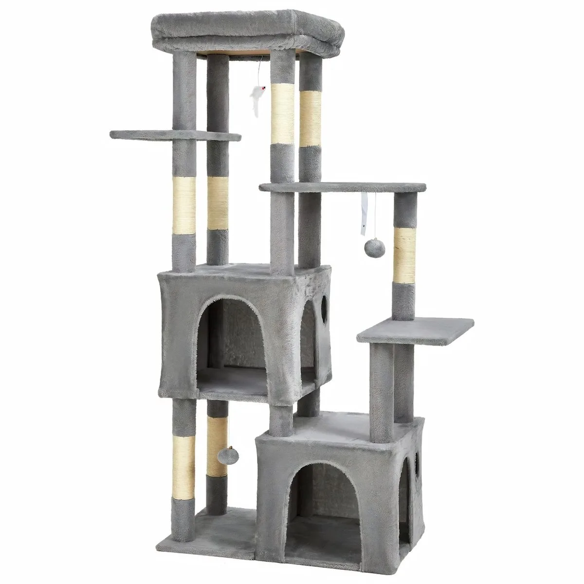 Kattenkrabpaal met Ligplaatsen - Lichtgrijs Pluche en Hout - voor grote katten en maine coons - Beige von Happiq – Produktfoto