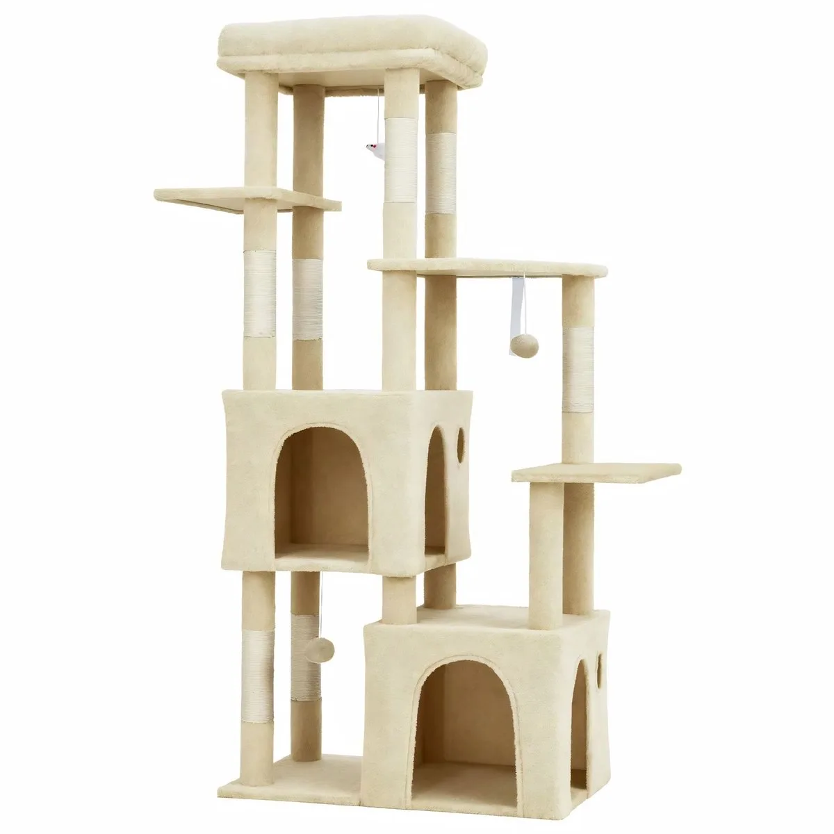 Kattenkrabpaal met Ligplaatsen - Multi-Level Speeltoren met Sisalpalen - voor grote katten en maine coons - Beige Pluche en Hout - Blauw von Happiq – Produktfoto