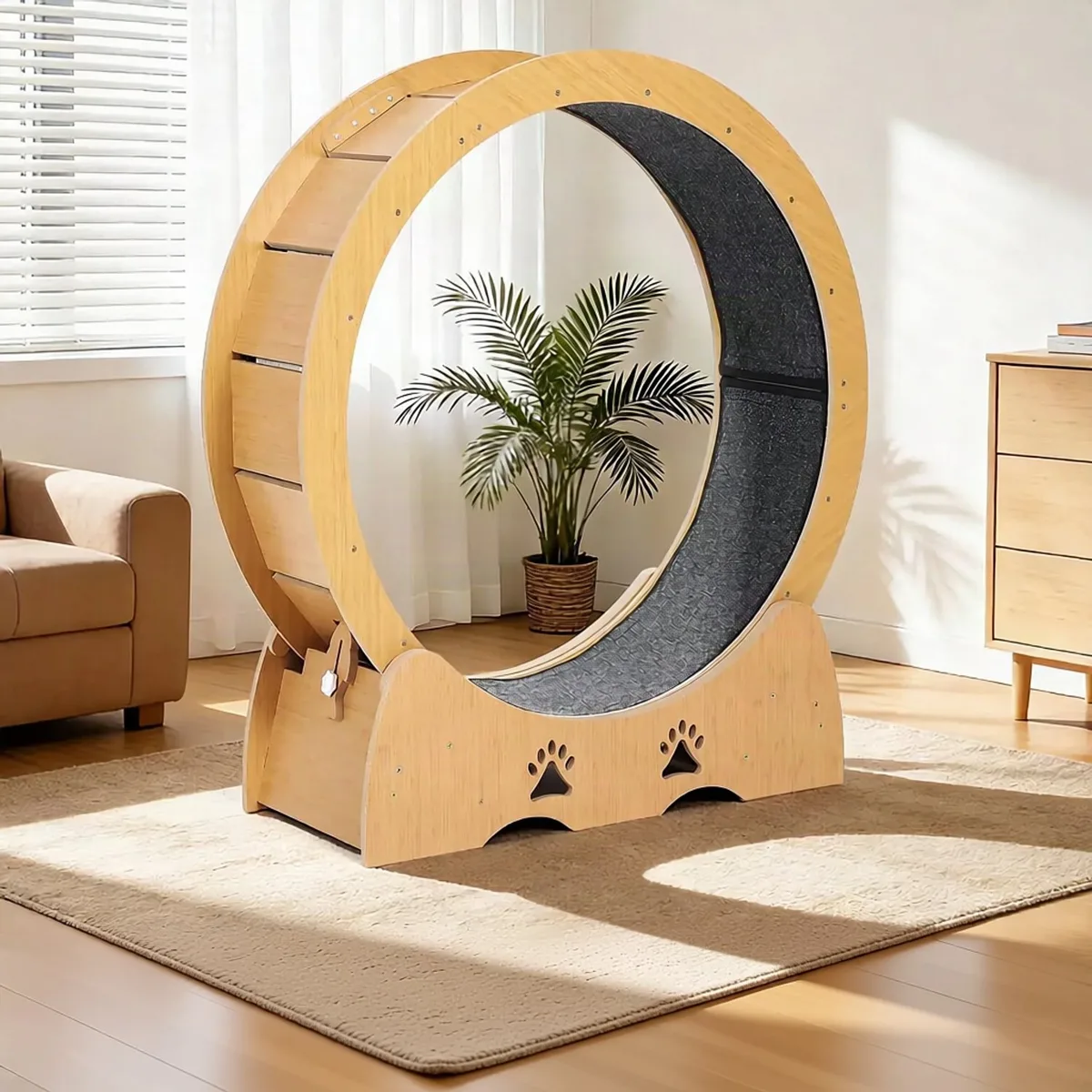 Kattenloopwiel - Voor Alle Kattengroottes - Superstil en Speels Ontwerp - Beukenhout kleur de Happiq – photo produit