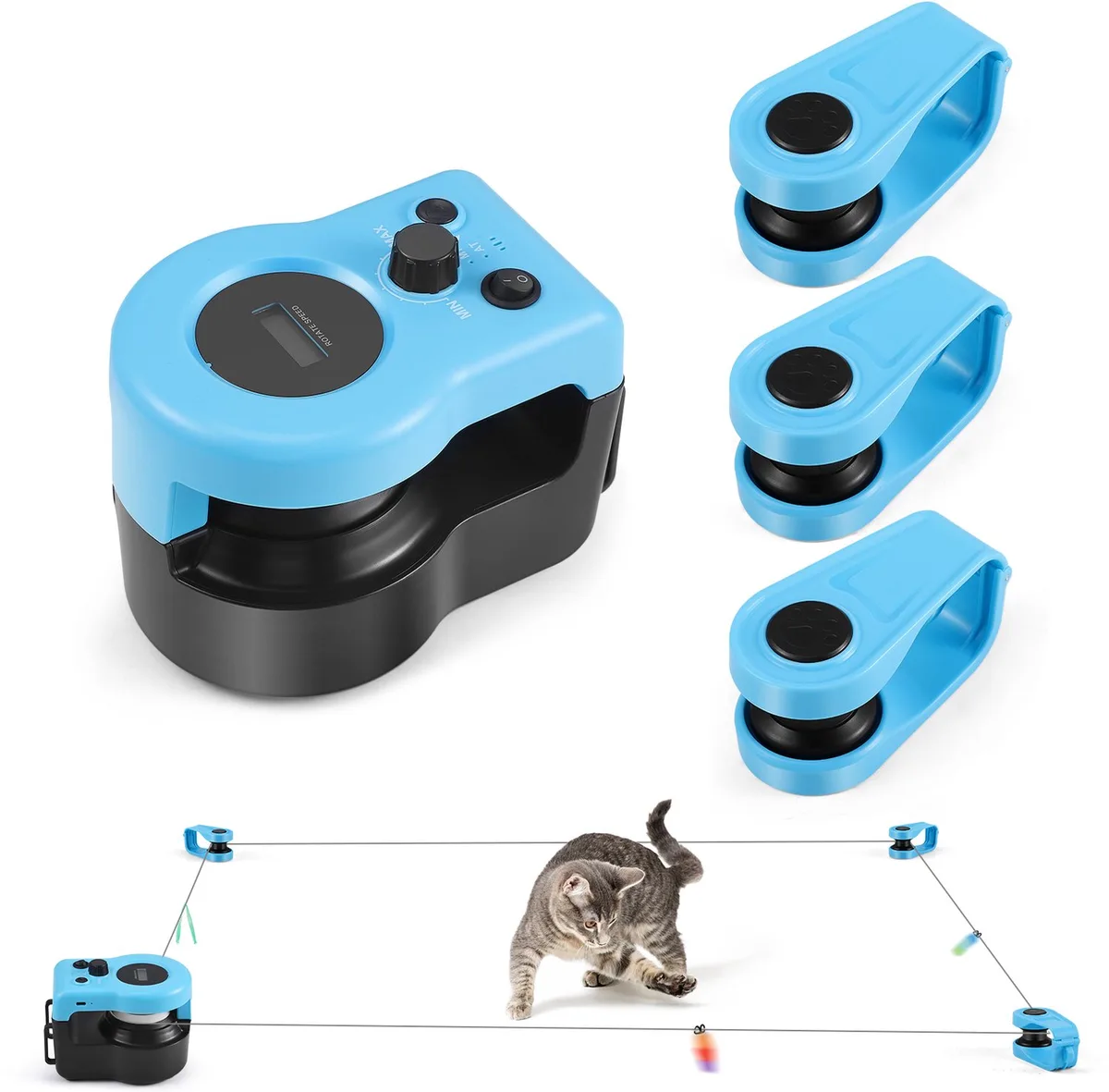 Kattenspeelgoed - Voor Binnenkatten - Interactief Jachtspeelgoed met Verstelbare Snelheid - Blauw by Happiq – product photo