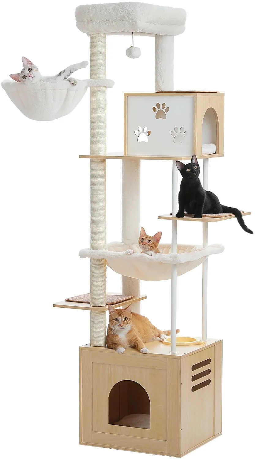 Kattentoren - Voor Grote Katten - Extra Grote Appartementen & Hangmatten - Hout & Sisal - 190 cm - AMT0272BG Kleur von Happiq – Produktfoto