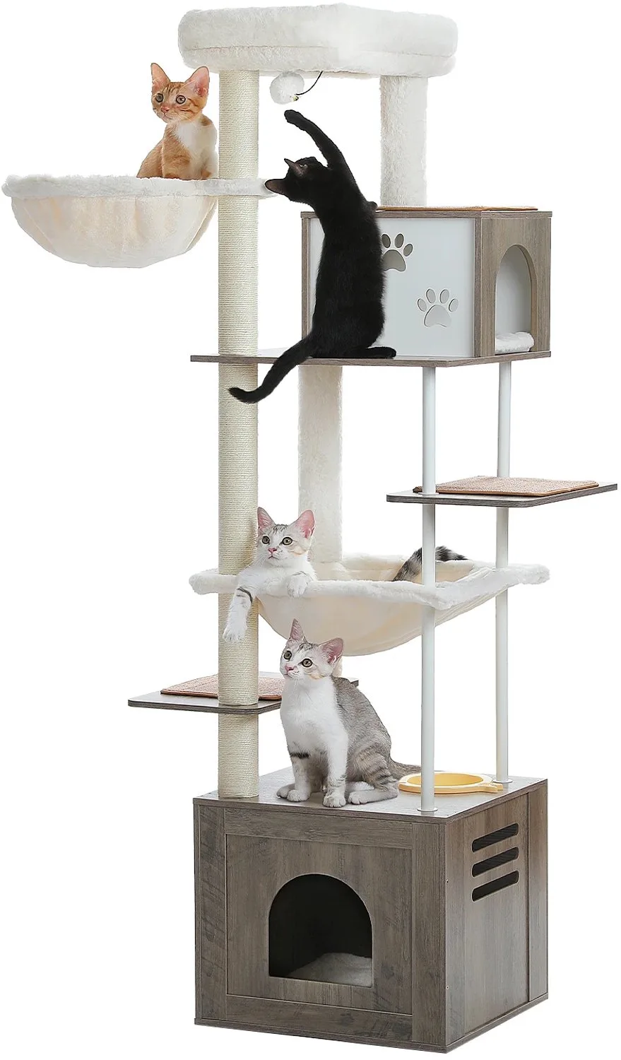 Kattentoren - Voor Katten - Met Grote Appartementen en Hangmatten - Hout - Grijs von Happiq – Produktfoto