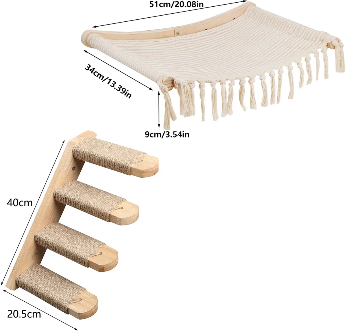 Kattenwandklimrek Hangmat Krabpaal - Voor Katten - DIY Gym Huisdierenmeubilair - Set 4 van Happiq – productfoto