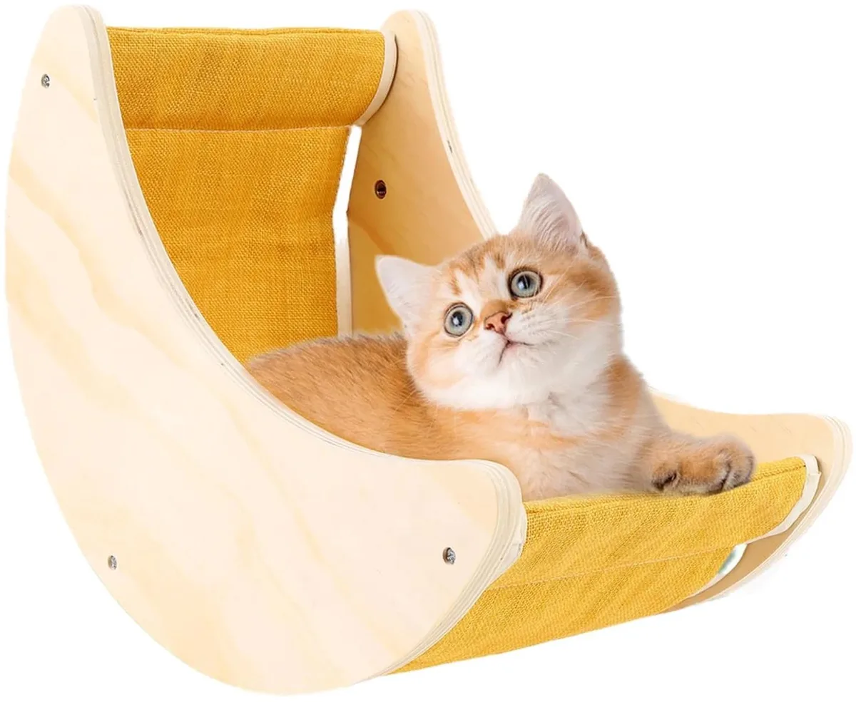 Kattenwandklimrek met Krabpaal en Hangmat - Voor Katten - Moon Hammock Kleur - Huisdiermeubilair Accessoires by Happiq – product photo