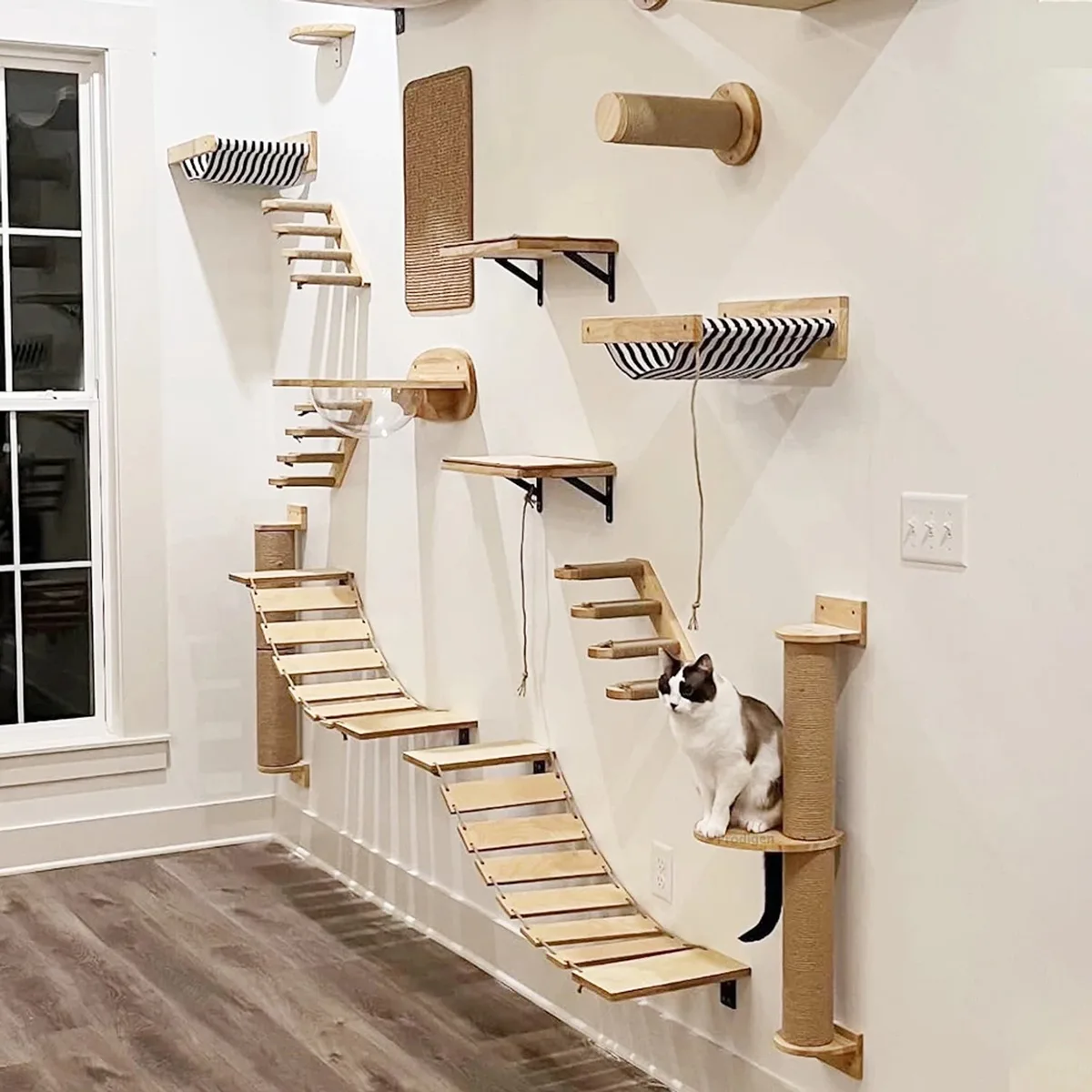 Kattenwandklimrek Set 1 - Voor Katten - Hangmat Krabpaal Krabplank Bed Schuilhuis - Gym Huisdierenmeubilair Accessoires van Happiq – productfoto