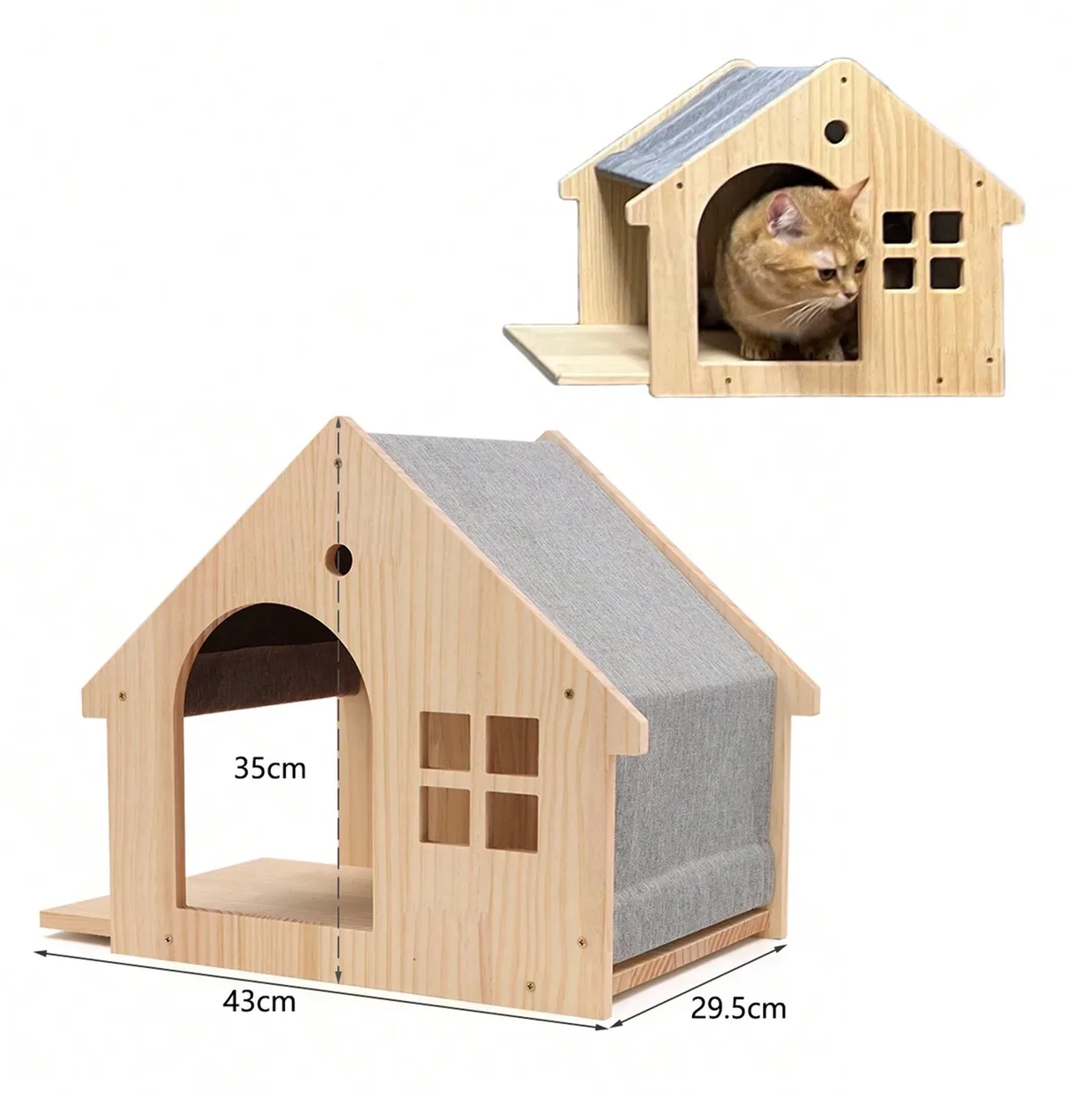 Kattenwandklimrekken - Voor Katten - Hangmat en Schuilhuis - Grijs van Happiq – productfoto
