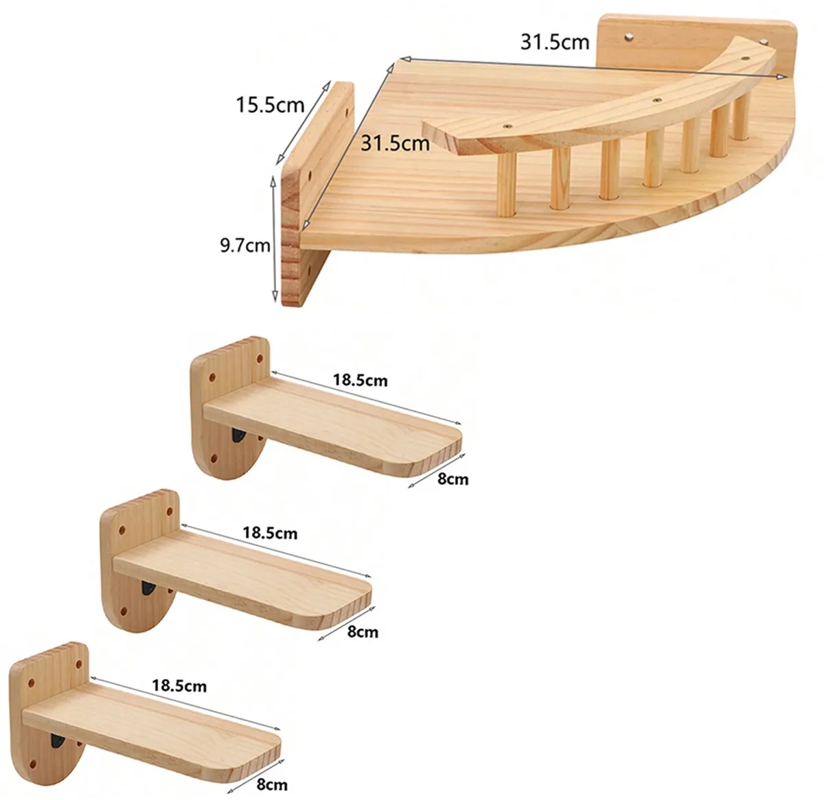Kattenwandklimrekken - Voor Katten - Hangmat met Krabpaal en Krabplank - Set 3 van Happiq – productfoto