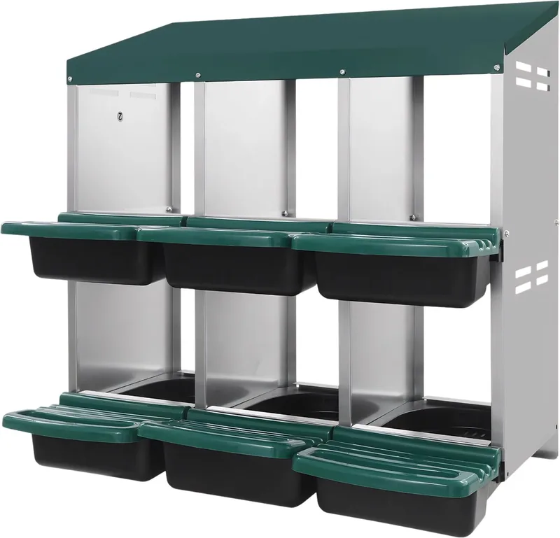 Kippen Legnest – Vrijstaand of Wandgemonteerd Legnest met 6 Legvakken en Ventilatieopeningen voor Kippen – Groen de Happiq – photo produit