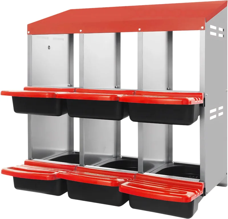 Kippen Legnest – Vrijstaand of Wandgemonteerd Legnest met 6 Legvakken en Ventilatieopeningen voor Kippen – Rood van Happiq – productfoto