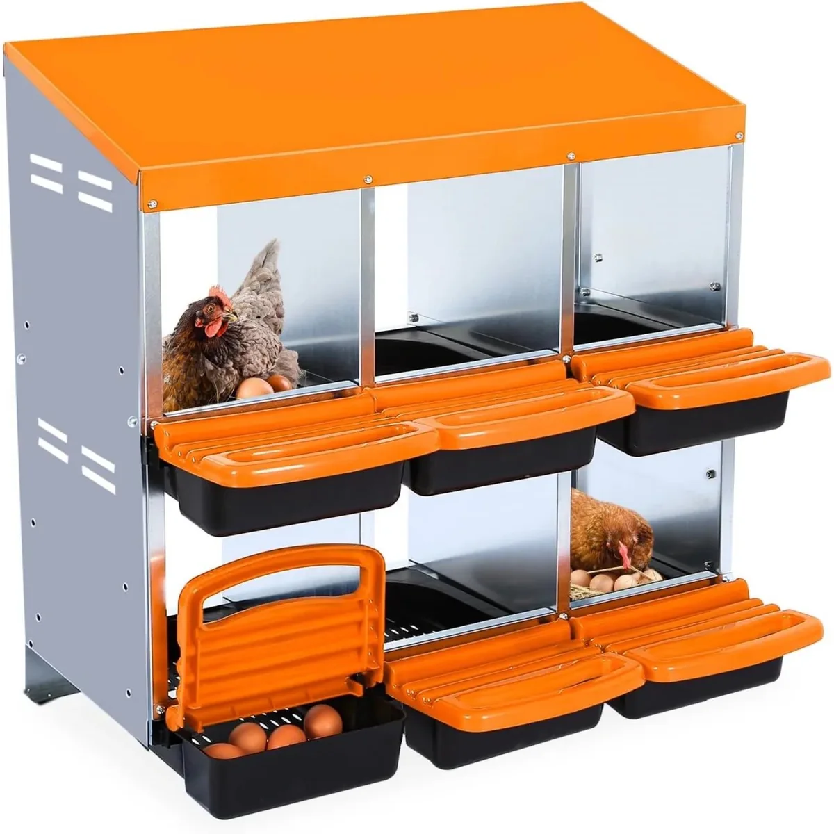 Kippen Nestkast - Buiten voor Kippen en Pluimvee - 6-cel Metalen Rolnest - Oranje van Happiq – productfoto