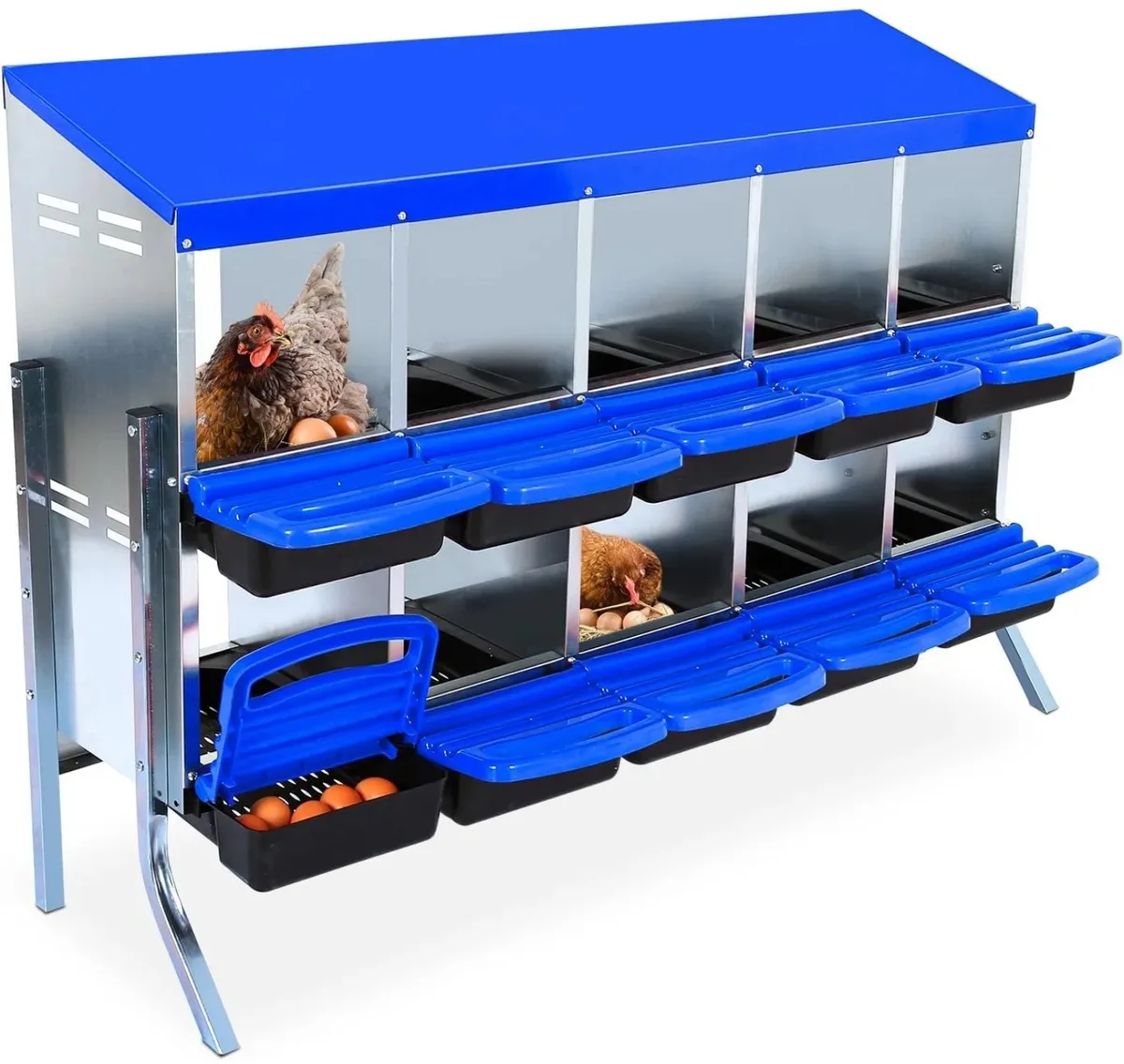 Kippen Nestkast - Voor Buiten - Metalen Rolnest - 10-Vaks Blauw de Happiq – photo produit