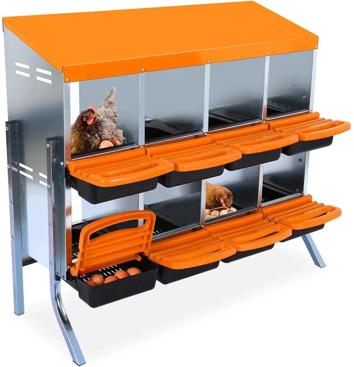 Kippen Nestkast - Voor Buiten - Rolnest Met Standaard - Oranje Metalen Design från Happiq – produktbild