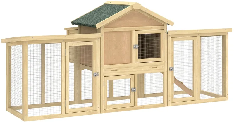 Kippenhok 204x85x93 cm – Houten Kippenhuis met Legnest & Waterdicht Dak – Naturel/Groen fra Happiq – produktbillede