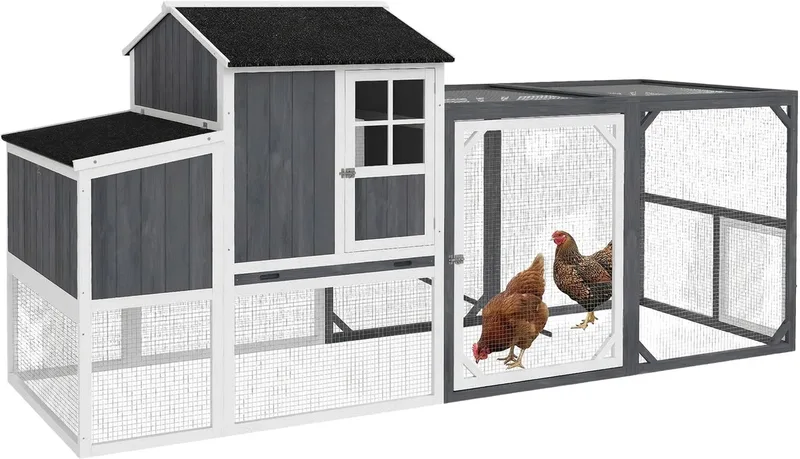 Kippenhok 236,5x91x114 cm – Kippenren met Legnest & Buitenverblijf – Grijs by Happiq – product photo