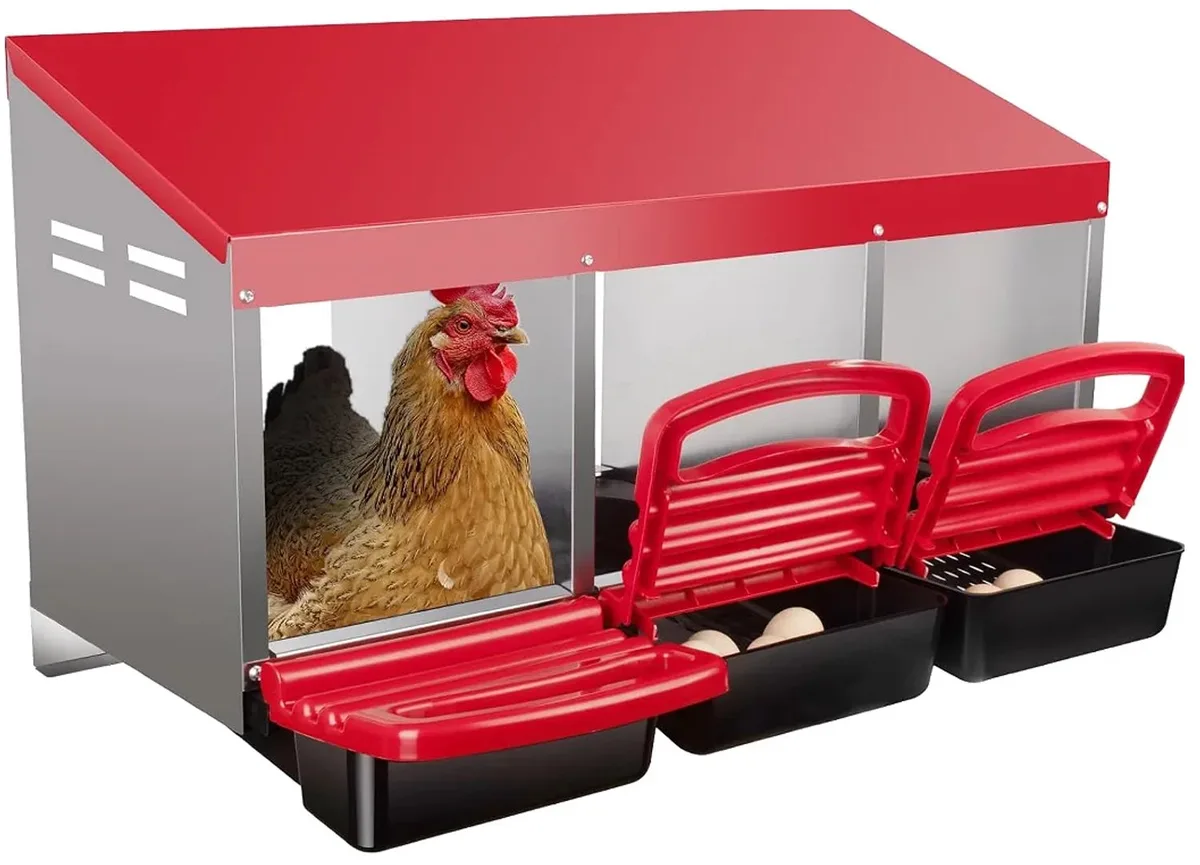 Kippenhok Nestboxen - Voor Kippen - Uitrolbare Verwijderbare Eieren Verzamellade - Gegalvaniseerd Staal Rood von Happiq – Produktfoto