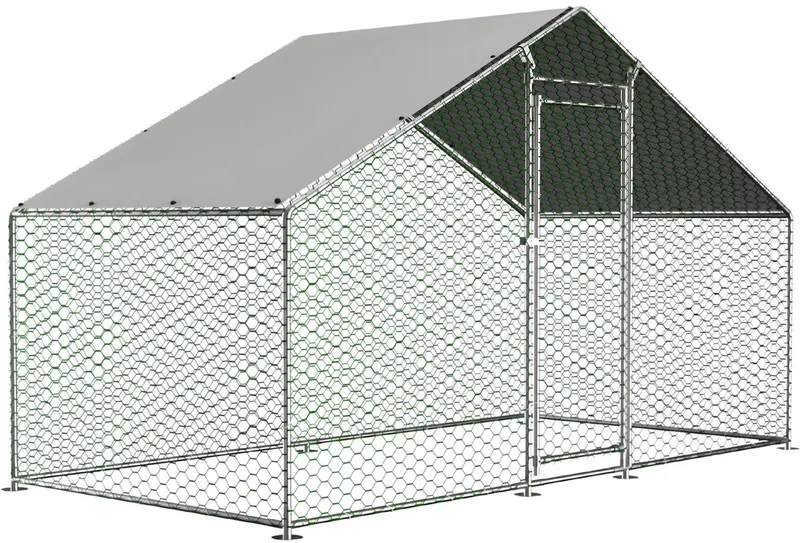 Kippenhok – Voor kippen en kleine dieren – Met veiligheidsslot en waterdicht PE-doek – Lichtgrijs – Afmetingen: 300 x 150 x 200 cm by Happiq – product photo