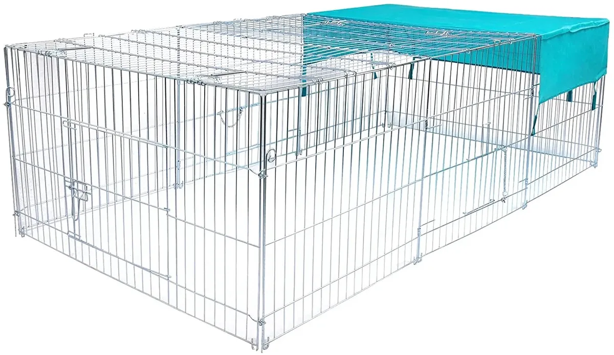 Kippenhok voor kleine dieren - Buitenren met zonwering - Zilverkleurig 180x120x60cm från Happiq – produktbild