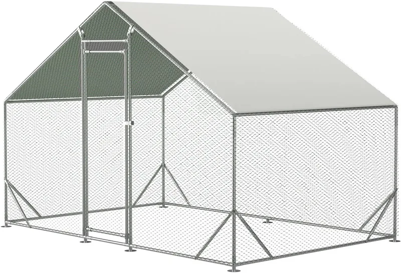 Kippenren – Voor kippen, konijnen enz. – Met veiligheidsslot en waterdicht PE-doek – Lichtgrijs – Afmetingen: 300 x 200 x 200 cm de Happiq – photo produit