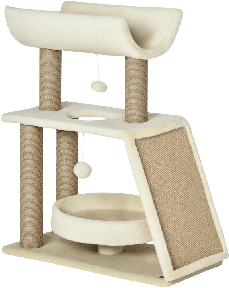 Kleine Krabpaal 76 cm – Kattenboom met Speelbal, Ligbed & Krabplank – Lichtbruin de Happiq – photo produit