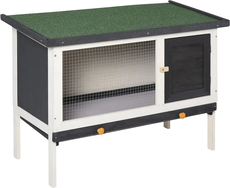 Konijnenhok van Massief Hout – Met Dakleer, 90x45x65 cm – Donkergrijs/Wit de Happiq – photo produit