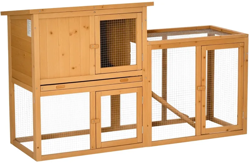 Konijnenhok van Sparrenhout – Klein Dierenhok met Loopplank – Oranje by Happiq – product photo