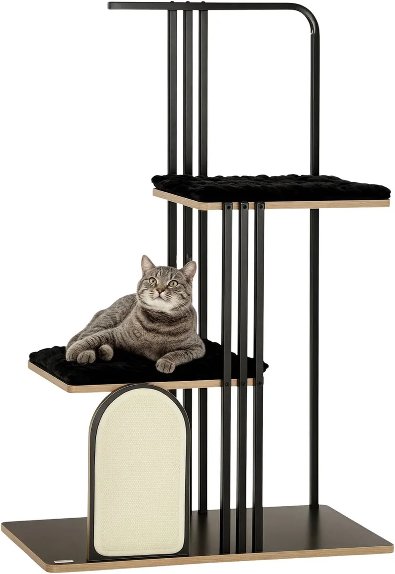 Krabpaal 128 cm – Kattenboom met Kussen, Krabplank & Stalen Frame – Zwart de Happiq – photo produit