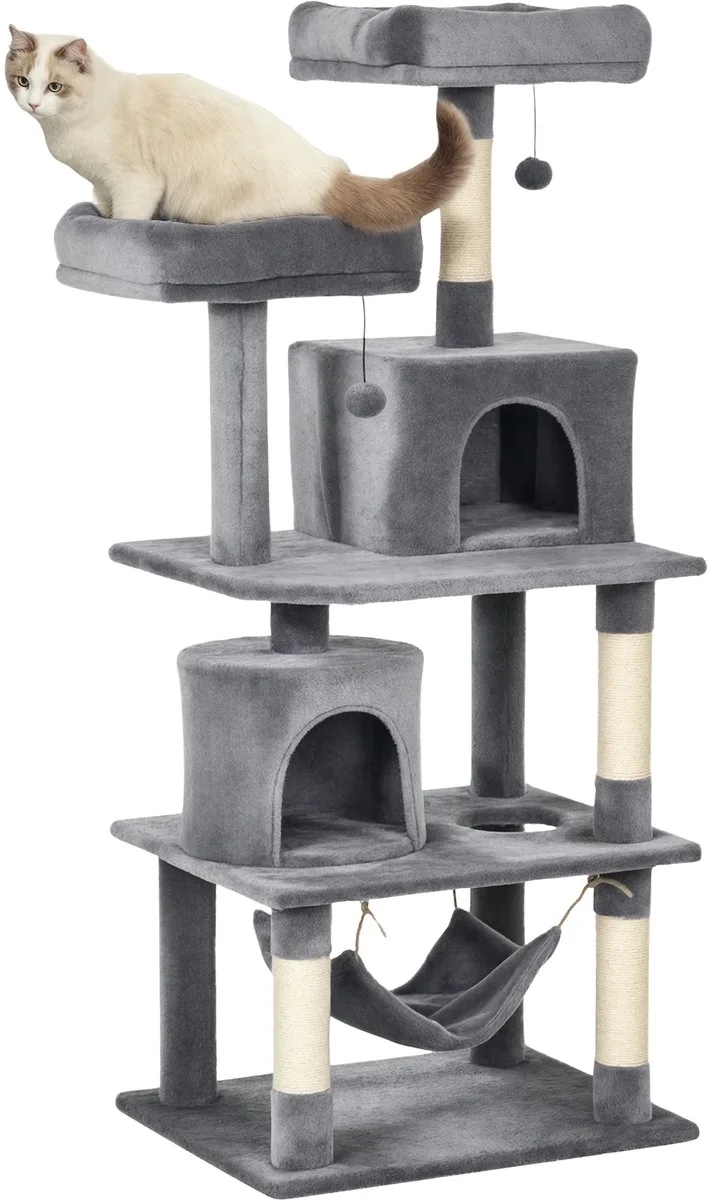 Krabpaal 145 cm – Klimboom voor Katten met Sisal Krabstammen – Grijs de Happiq – photo produit