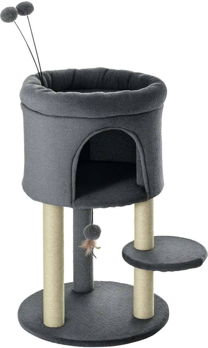 Krabpaal 73,5 cm – Klimboom met Katten Cave & Sisal Krabpaal – Grijs by Happiq – product photo