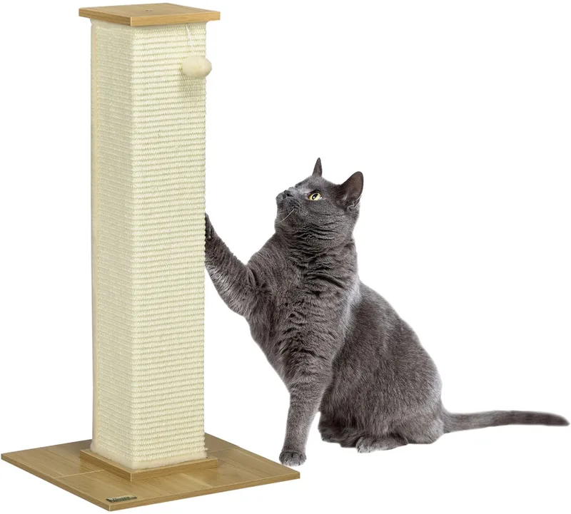 Krabpaal 80 cm – Katten Krabstam met Speelbal, Sisal Touw & Krabplank – Eiken/Crèmewit von Happiq in Crèmewit – Produktfoto