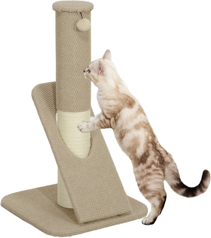 Krabpaal 84 cm – Sisal Krabpaal met Speelbal voor Kleine Katten – Lichtbruin/Crèmewit von Happiq – Produktfoto