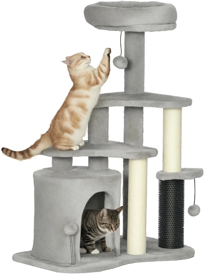 Krabpaal 87 cm – Kattenboom met Katten Cave voor Katten tot 5 kg – Lichtgrijs by Happiq – product photo