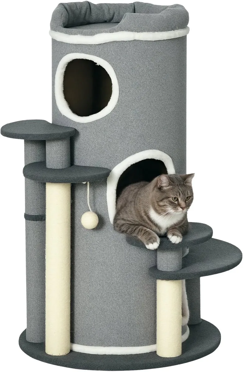 Krabpaal 99 cm – Katten Ton met Kattenbed & Speelbal – Grijs von Happiq – Produktfoto