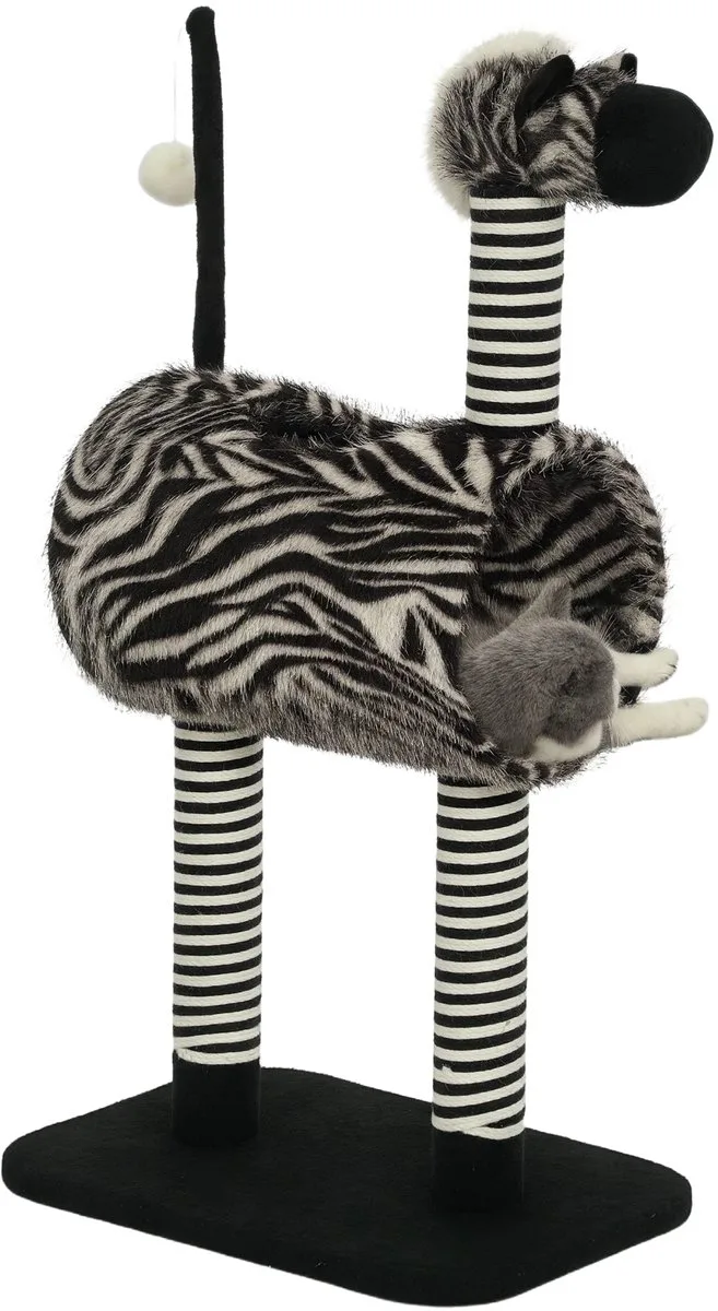 Krabpaal Kattenboom in Zebra Design – Kattenkrabpaal met Kattentunnel – Zwart/Wit von Happiq – Produktfoto