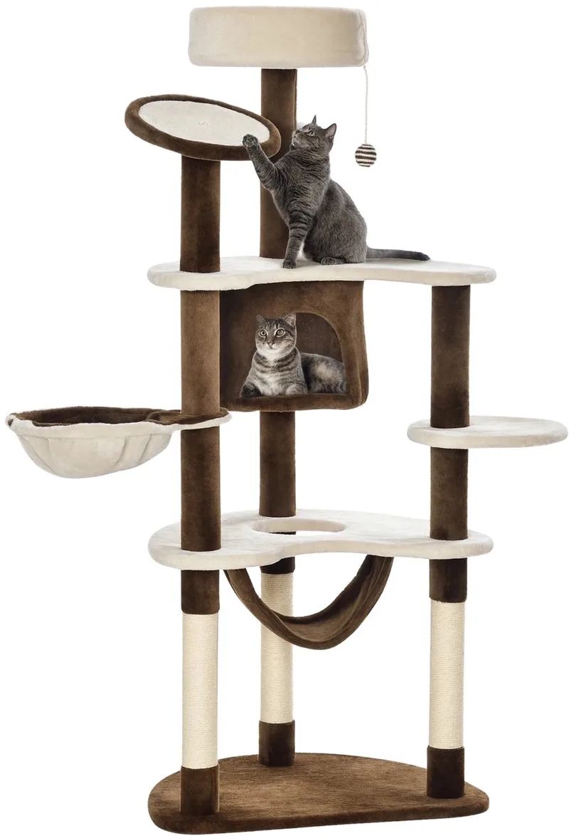 Krabpaal Kattenboom – Klimboom met Krabplank – Crème/Koffiebruin de Happiq en Crème, Koffiebruin – photo produit